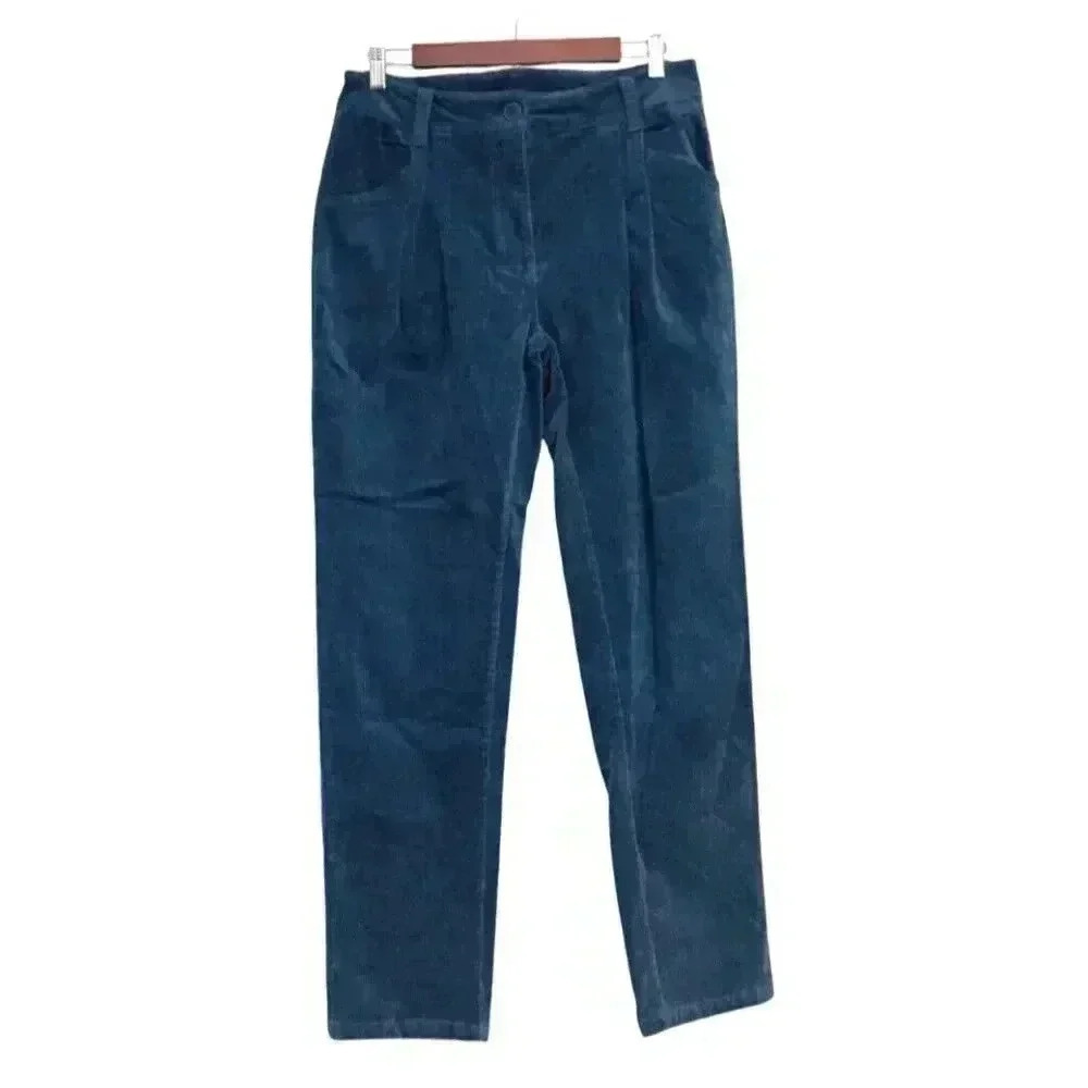 NWT Alison Sheri Corduroy Pants Small Pleated Straight Leg Academia Preppy Blue
